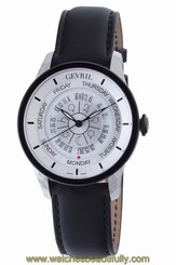 Gevril Men's 2002 'Columbus Circle' Automatic Day Date Black Leather Watch