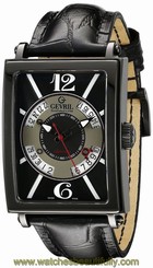 Gevril Men's 5050 Avenue Of Americas Automatic Luminous Black Leather Watch
