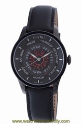 Gevril Men 2001 Columbus Circle Automatic Black PVD Steel Leather Day Date Watch