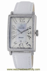 Gevril Women's 6209NV Glamour Automatic Diamond MOP White Leather Date Watch