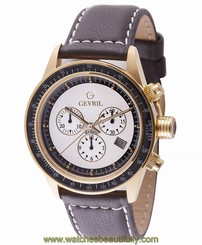 Gevril Men's A2111 Tribeca Chronograph White Dial Brown Leather Date Watch