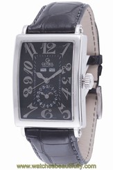 Gevril Mens 5031 Avenue of America Automatic Day Date Month Black Leather Watch