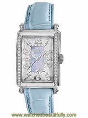 Gevril Womens 7247NEB Avenue of Americas Mini Wesselton Diamond Leather Watch