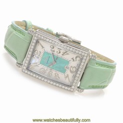 Gevril Women's 7246NV Avenue of Americas Mini Quartz Diamond Green Leather Watch