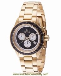 Gevril Men's Tribeca Watch A2116 Chronograph Tachymeter Gold IP Steel Date