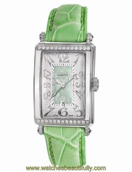 Gevril Women's Avenue of Americas Mini Watch 7246NT Diamonds Green Leather Date