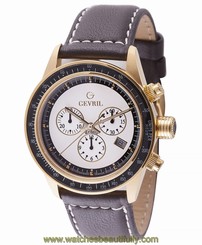 Gevril Men's A2111 Tribeca Chronograph White Dial Brown Leather Date Watch