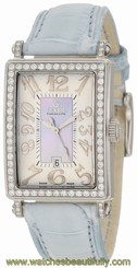 Gevril Women's 7247NL Avenue Of Americas Mini Diamond Blue Leather Date Watch