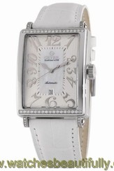 Gevril Women's 6209NT Glamour Automatic White Leather Diamond Date Watch