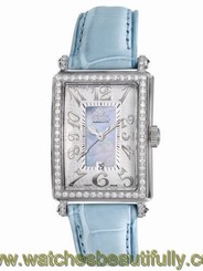 Gevril Women's 7247NV Avenue Of Americas Mini Quartz Blue Diamond Date Watch