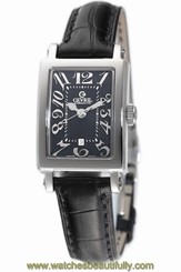 Gevril Women's 8042N Super Mini Black Dial Black Leather Wristwatch