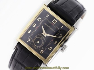 GIRARD PERREGAUX VINTAGE 18 AUTOMATIC BLACK DIAL TANK 18K GOLD BEZEL REF. 2594