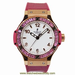 HUBLOT TUTTI FRUTTI BIG BANG 18K ROSE GOLD FACTORY SET PINK SAPPHIRE BAGUETTE