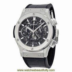 Hublot Classic Fusion Skeleton Dial Titanium Black Leather Automatic Mens Watch