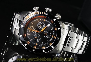 Invicta Mens II Collection Swiss Chronograph Black Dial Stainless Steel Watch