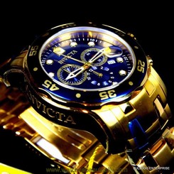 Invicta Pro Diver Scuba 18kt Gold Plated Chronograph Blue Swiss Parts Watch New