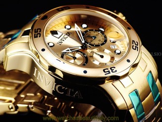 Mens Invicta Scuba ProDiver ISA Chrono 18K Gold IP SS Gold Sunray Dial Watch New