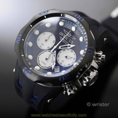 Invicta Venom Black Silver SS Chronograph Blue Accent Silicone 52mm Men's Watch