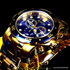 Invicta Pro Diver Scuba Gold Plated Steel Chronograph Blue Swiss Parts Watch New