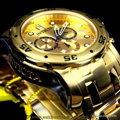 Mens Invicta Pro Diver Scuba 18kt Gold Plated Chronograph Swiss Parts Watch New