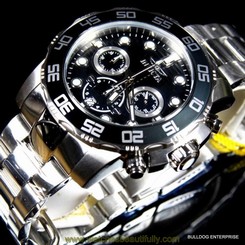 Mens Invicta Pro Diver Black 50mm Chronograph Stainless Steel Watch New