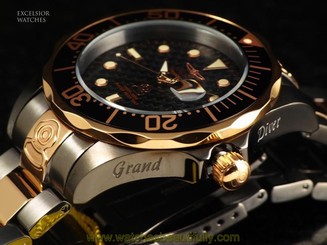 Invicta Mens 47mm Grand Diver Automatic TT Gunmetal & 18K GP 300M Black SS Watch