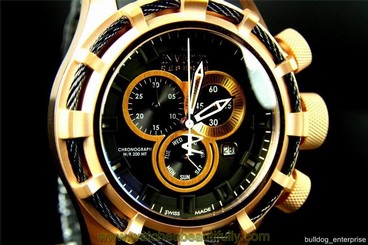 Mens Invicta Reserve Bolt Black Rose Gold Tone Swiss Chronograph Watch New