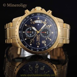 18k Gold IP Invicta Specialty Chronograph Tachymeter Date Blue Dial Men's Watch 886678113286