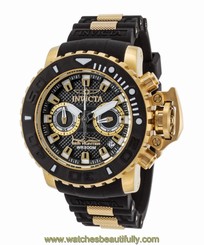 Invicta 20475 Men's Sea Hunter Chronograph Black Silicone and Dial 18K GP SS