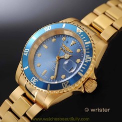SWISS MADE AUTOMATIC Invicta Pro Diver 18k Gold IP Sellita SW200 Blue Dial Watch