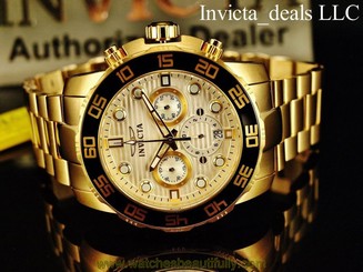 Invicta Men's 50mm Pro Diver Chronograph Silver Dial Gold Tone SS Watch