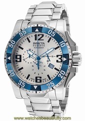Invicta Mens 80606 Excursion Swiss Chronograph Blue Case Silver Bracelet Watch