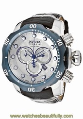 New Men's Invicta 10781 Venom Reserve Swiss Silver Dial Black Leather Watch 886678107810