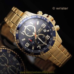 Invicta Specialty 18k Gold SS Chronograph Tachymeter Blue Black Dial Men's Watch