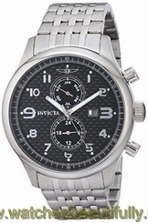 New Invicta 0369 Men's Specialty Dual Time Swiss Black Carbon Dial Steel Watch