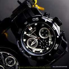 Mens Invicta Pro Diver Scuba Black Chronograph Rubber 48mm Watch Swiss Parts New