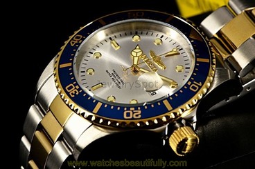 Mens Invicta 43mm Pro Diver TwoTone Gold Silver Steel Blue Sunray Dial Watch New