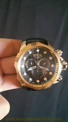 Mens Invicta Reserve Venom 0360 Black Leather Rose Gold Chronograh Watch