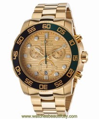 Invicta 21554 Men's Pro Diver Chrono 18K Gold Plated SS Gold-Tone Dial