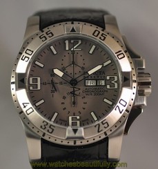 New Men's Invicta Automatic Chronograph Grey Dial Black Leather Watch 0984