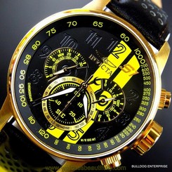 Invicta S1 Rally Racing Yellow Gold Plated Black Leather Chronograph Watch New