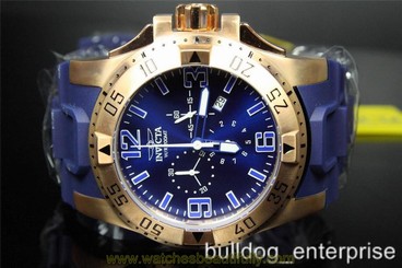 Mens Invicta 11907 Excursion Sport Gold Plated Blue Chronograph Watch New