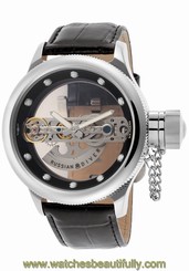 New Mens Invicta 14212 Russian Diver Automatic Skeleton Dial Black Leather Watch