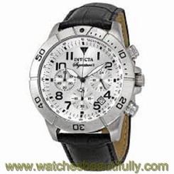 Invicta Signature II Chronograph Silver-tone Dial Mens Watch 7283 Black Leather 843836072830