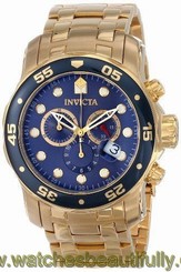 Invicta Men's Pro Diver Chronograph 200m Gold Plated Stainless Steel Watch 0073 843836000734