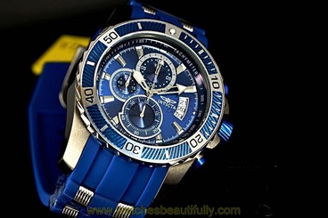 New! Invicta Men's Pro Diver Ocean Blue Chronograph Dial Silicone/SS Strap Watch
