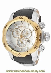 New Mens Invicta 10816 Venom Reserve Chronograph Black Leather Strap Watch