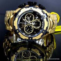 Invicta Reserve Thunderbolt 52mm 18kt Gold Plated Black Chronograph Watch New