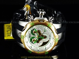 New Invicta 18535 Reserve Venom Swiss Made 5040F Master Chrono Gold/Green Diver