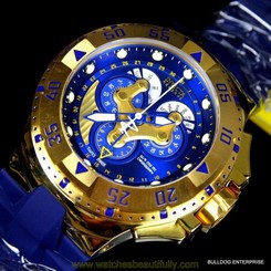 Invicta Reserve Excursion Swiss 5040F Master Calendar Blue Gold Plated Watch New